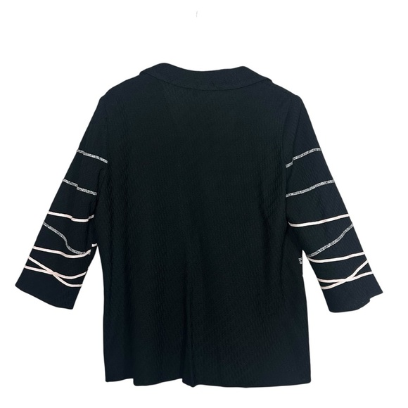 Ming Wang Womens L Black Knit Blazer Career Jacket Single Button Abstract Stripe - Picture 9 of 13